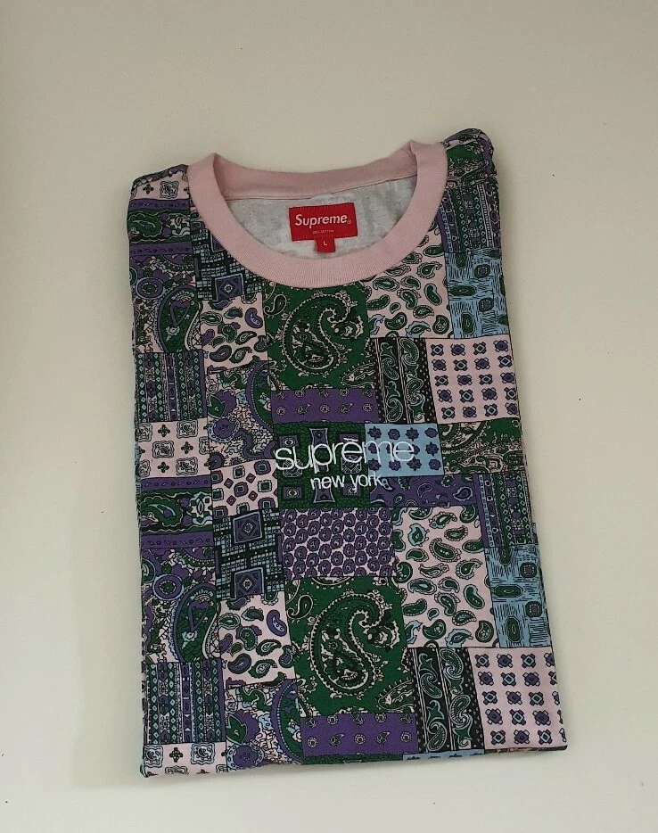 SS19 Supreme Patchwork Paisley S/S Top Taglia L Grande T Shirt