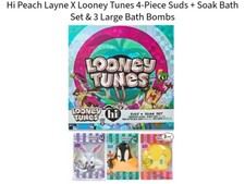 Hi Peach Layne X Looney Tunes 4-Piece Suds  Soak Bath Set  3 Large Bath Bombs