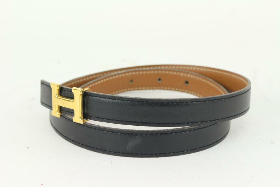 Hermès 18mm Reversible Black x Brown x Gold H Logo Thin Belt Kit