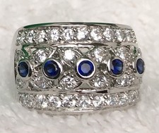 Sterling Silver Band w Blue And White Cubic Zirconia