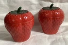 Vintage Strawberry Jar Milk Glass Hazel Atlas Red & Green Flashed Set