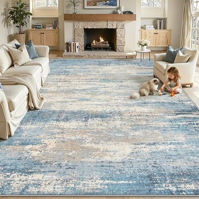 8x10 Area Rugs for Living Room: Washable Modern Abstract Rug Large Neutral No...