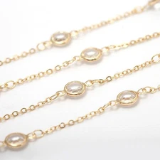2Feet 18K Gold Plated Glass Round Beads Chain, Minimalist GZX518