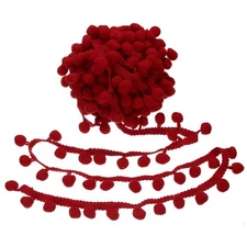 9 Yards Pom Pom Trim Ribbon, 1" Wide Dark Red Ball Fringe Trim for DIY