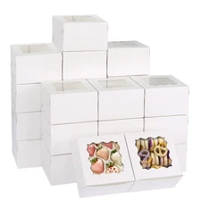 Moretoes 120pcs White Bakery Boxes, 4x4x2.5 Inch Cookie Boxes with Window for...
