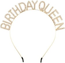 Birthday Crown Queen Headband Tiara, Happy Birthday Women Gold Headband for Girl