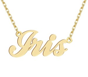 Authentic Dancing Wolf 18k Gold Plated Iris Name Necklace Nameplate Neckla