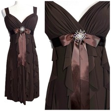 Vintage Y2K Betsy & Adam Brown Tiered Ruffle Babydoll Dress Rhinestone Satin 8