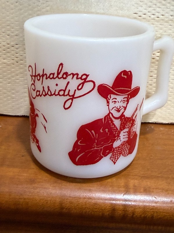 Vtg Hazel Atlas Hopalong Cassidy milk glass mug from the 1950's