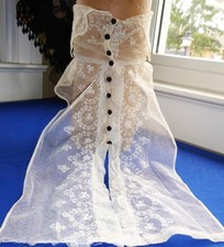 ANTQUE VICTORIAN EDWARDIAN FLORAL EMBROIDERY COTTON NETTING CHEMISETTE FOR DRESS