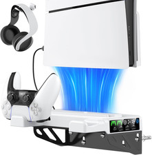 Ps5/Slim/Pro Wall Mount Kit with Cooling Fan  Charging Station, PS5 Shelf
