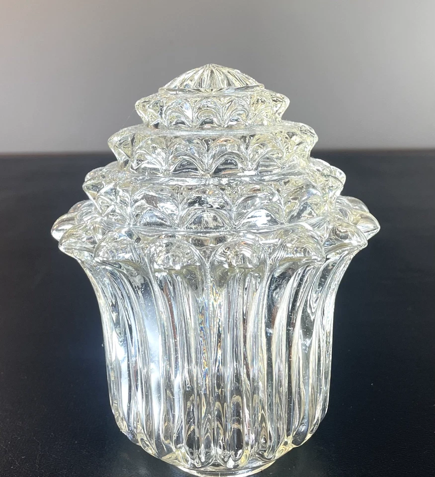 Vintage Art Deco Glass Ceiling Light Cover Clear Crystal Glass MCM Lighting - Image 2 of 4