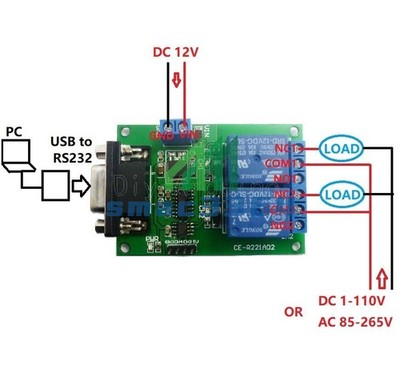 DC 12V 2CH RS232 DB9 Serial Relay Control Switch UART Home Automation NEW #iv