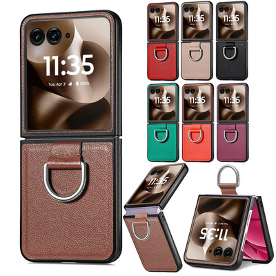 For MOTO Motorola Razr/Razr+ 2025/2024/2023 Shockproof Leather Ring Stand Case