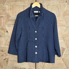 Habitat Blue & Black Patterned Button-Up Jacket Textured Knit Size S Bohochic