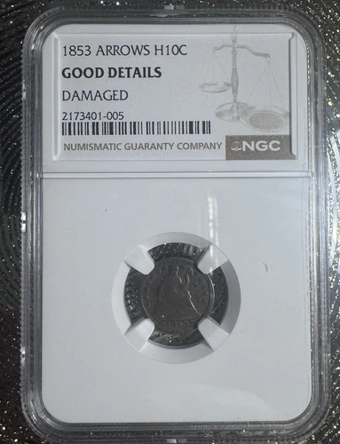 1853 Arrows Seated Liberty Silver Half Dime H10C Philadelphia