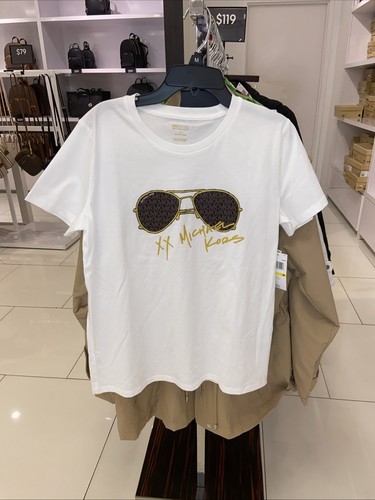 ✨🎀✨Michael Kors Logo Aviator Print Organic Cotton T-Shirt White size XS✨🎀✨
