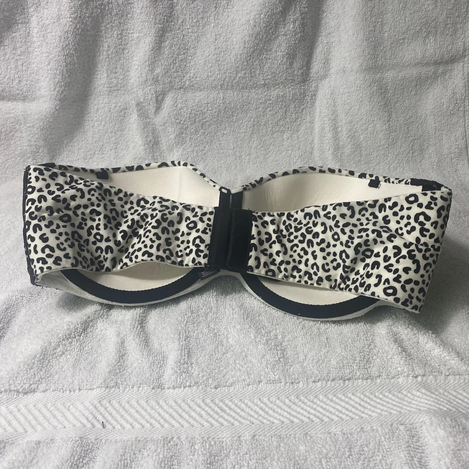 Victorias Secret Bra Womens 36D Black White Leopard Print Strapless Lace Lined - Imagem 3 de 4