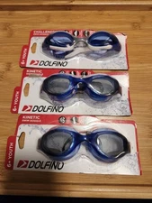 New Lot Of Three Dolfino Kinetic Wide View Blue Youth Swim Goggle Fast Shipping