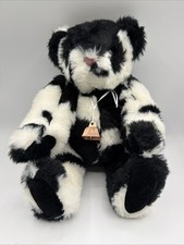 VERMONT TEDDY BEAR 18 Black White JOINTED Holstein Bear w/Bell