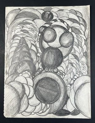 Vtg 1970s Original Art Drawing Abstract Circles Shapes & Spheres 14x11  Sketch