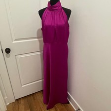 Taylor Magenta Purple Halter Neck Satin Maxi Dress Formal Gown Womens Size 16