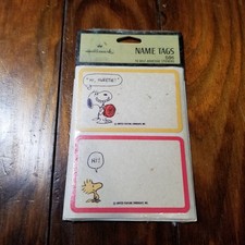 VTG Hallmark Peanuts Snoopy  Woodstock Name Tags 16 Self-Adhesive Stickers RGY