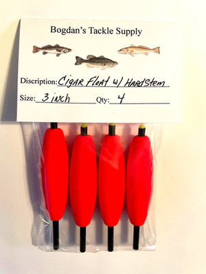 4pk. Slip Bobbers, 3 inch Size, Cigar Float, 4'' Hard Stems, Panfish Crappie. Red