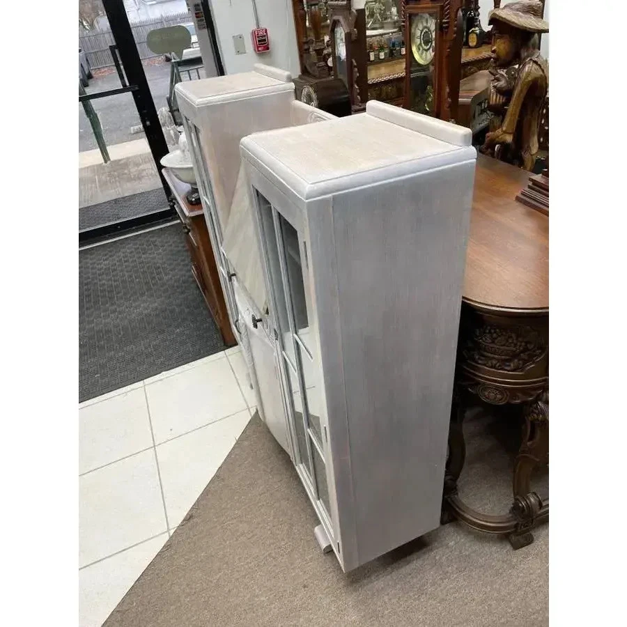 1940's Tiger Oak armário de mesa espelhado, mesa flip-down, portas laterais de vidro - Imagem 4 de 4