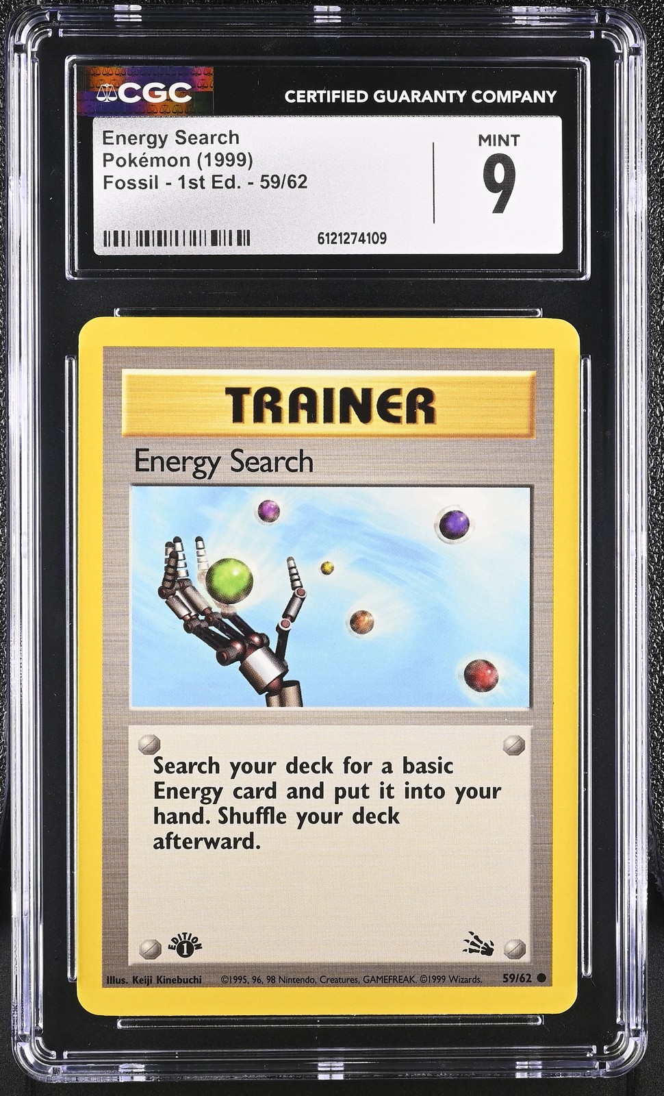 CGC 9 MINT Energy Search 1999 Fossil 1st Edition 59/62 Pokemon Card