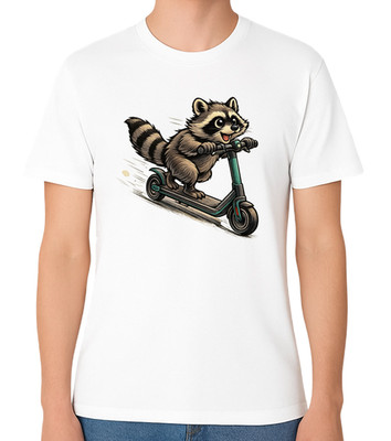 T-Shirt Shirt Waschbär fahren Roller lustig süß Grafik Unisex