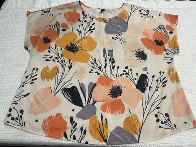 Peach Yellow Gray Floral Tunic Shirt Women s Size 2XL No Wrinkle Emory Rose