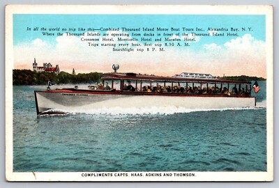 Thousand Island Motor Boat Tours Islander Alexandria Bay NY Postcard J17