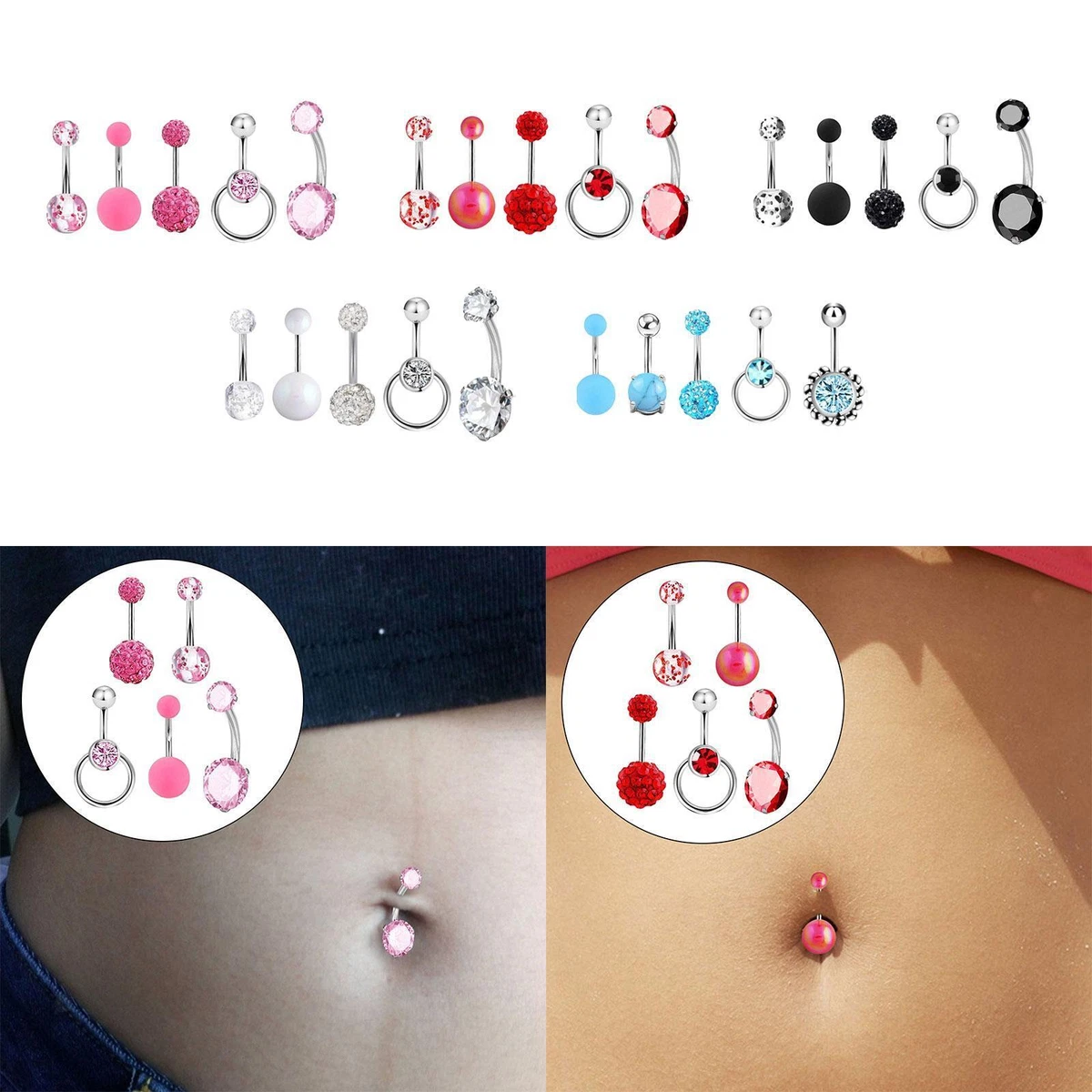 5Pcs Belly Button Rings Belly Piercing Jewelry 10mm Short Stainless Steel for