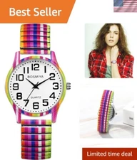Stylish Womens Stretch Band Analog Watch - Adjustable Floral Design 7.08-8.66in