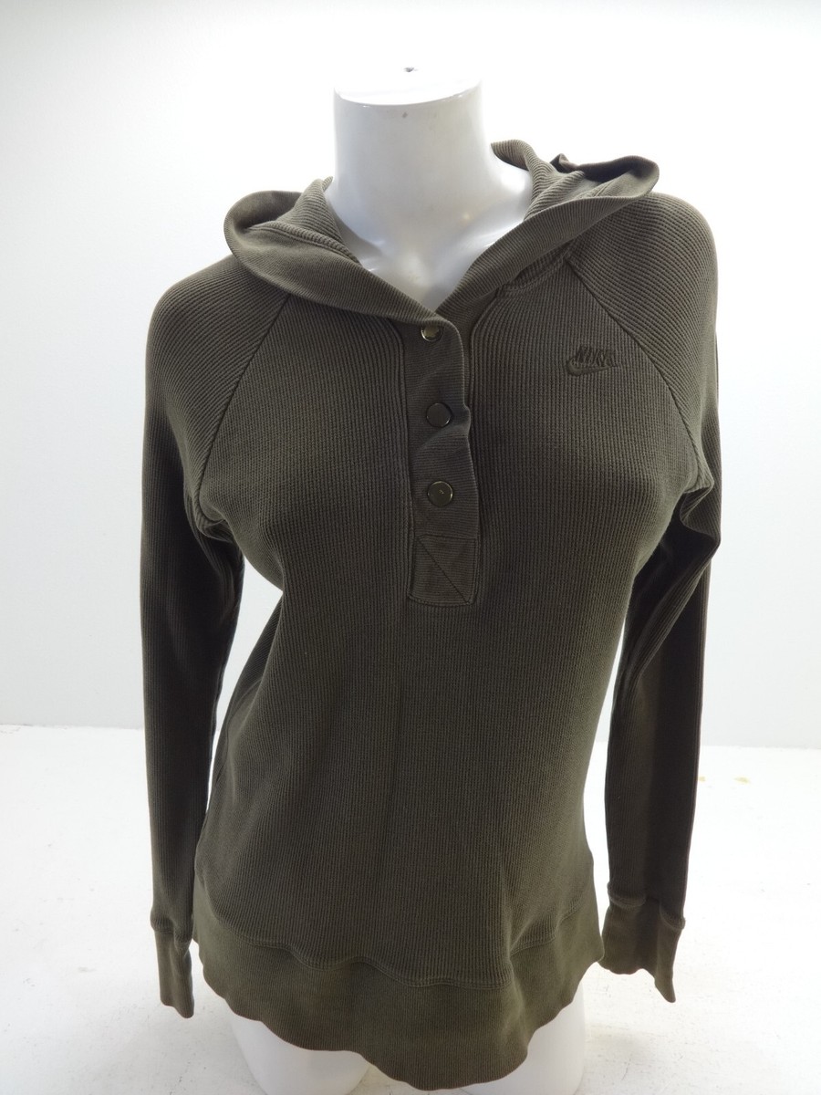 Nike Womens Size L Waffle Knit Thermal Hoodie Brown Snap Front | eBay