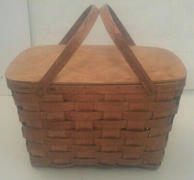 Vintage Picnic Basket with Wood Top
