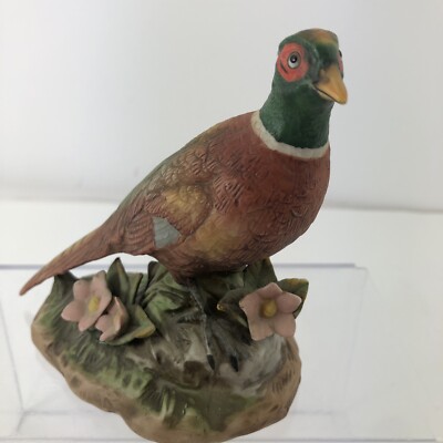 Pheasant Ring Neck Figurine 1457 Bisque Ceramic Home Interiors HOMCO. 5x5 . VTG