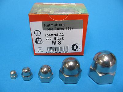 Hutmuttern Edelstahl V2a Din1587 Muttern Hut Muttern Va M3 bis M16 hohe Form
