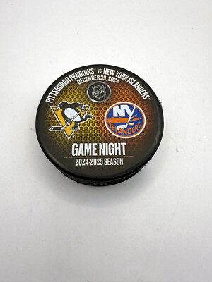 Pittsburgh Penguins vs Islanders Sidney Crosby Assist Record Game Puck 12-29-24