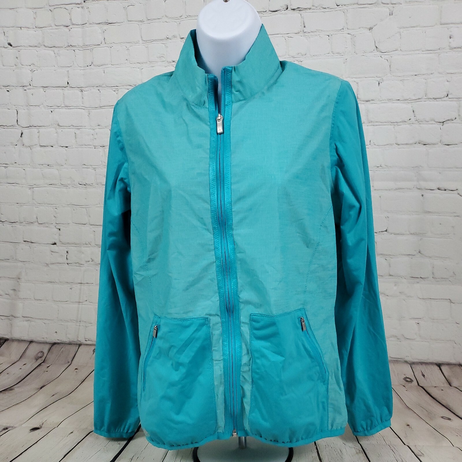 Womens Adidas Blue Teal Athletic Windbreaker Track Ja… Gem