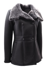 Womens Real Sheepskin Shearling Black Brisa Classic Double Breasted Coat Bonnie