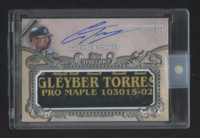 2020 TOPPS STERLING GLEYBER TORRES 1/1 GAME USED BAT BARELL AUTOGRAPH HIGH END