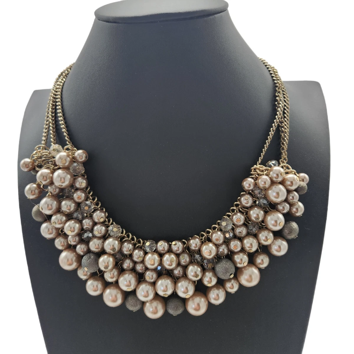 Statement Necklace LOFT Multi Strand Beaded Grey Bib Fashion eBay
