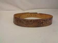 Vintage 1976 Bicentennial Tool Leather Belt - Iwo Jima, 7th Cav. Alamo - Sz 28