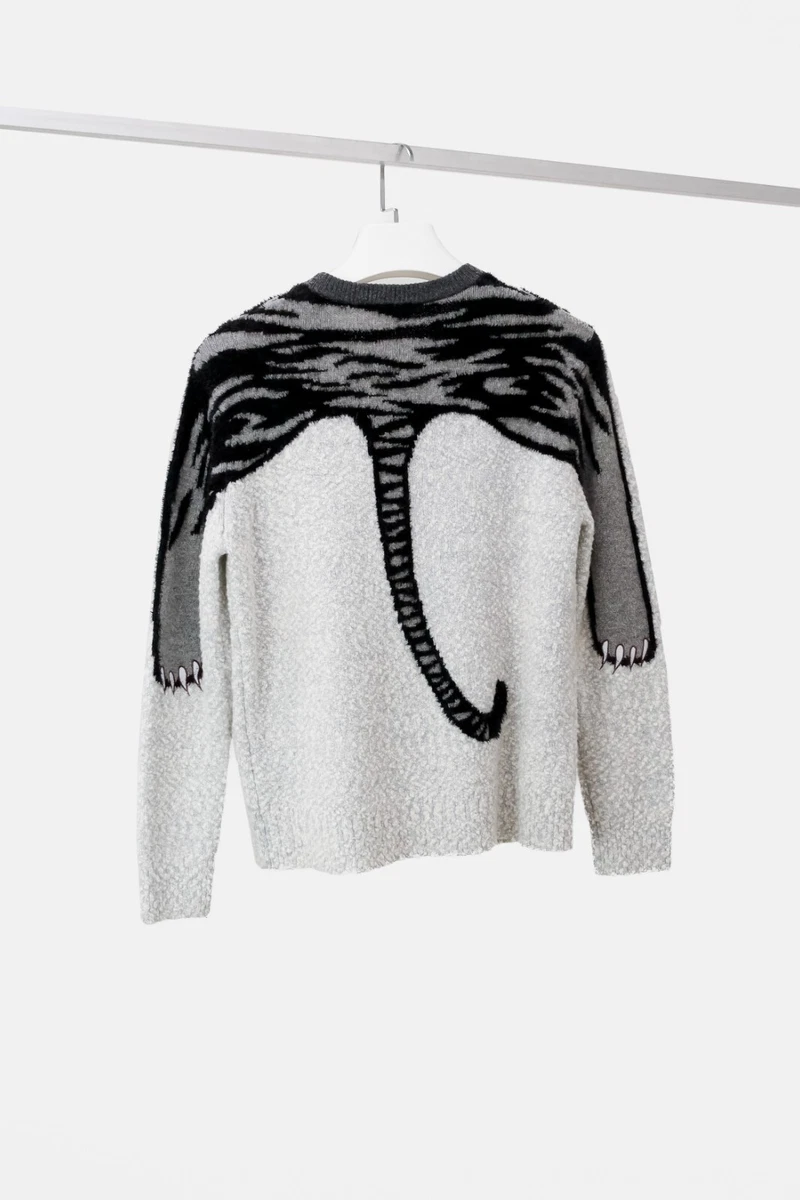 Kenzo Tiger Intarsia Grey Wool Sweater Size S