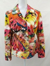Chicos Jacket Sz 1 Colorful Butterfly Art To Wear Snap Front Cotton Medium