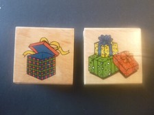 Christmas Gift Boxes - 2 different stamps - Rubber Stamp - Wood Mounted