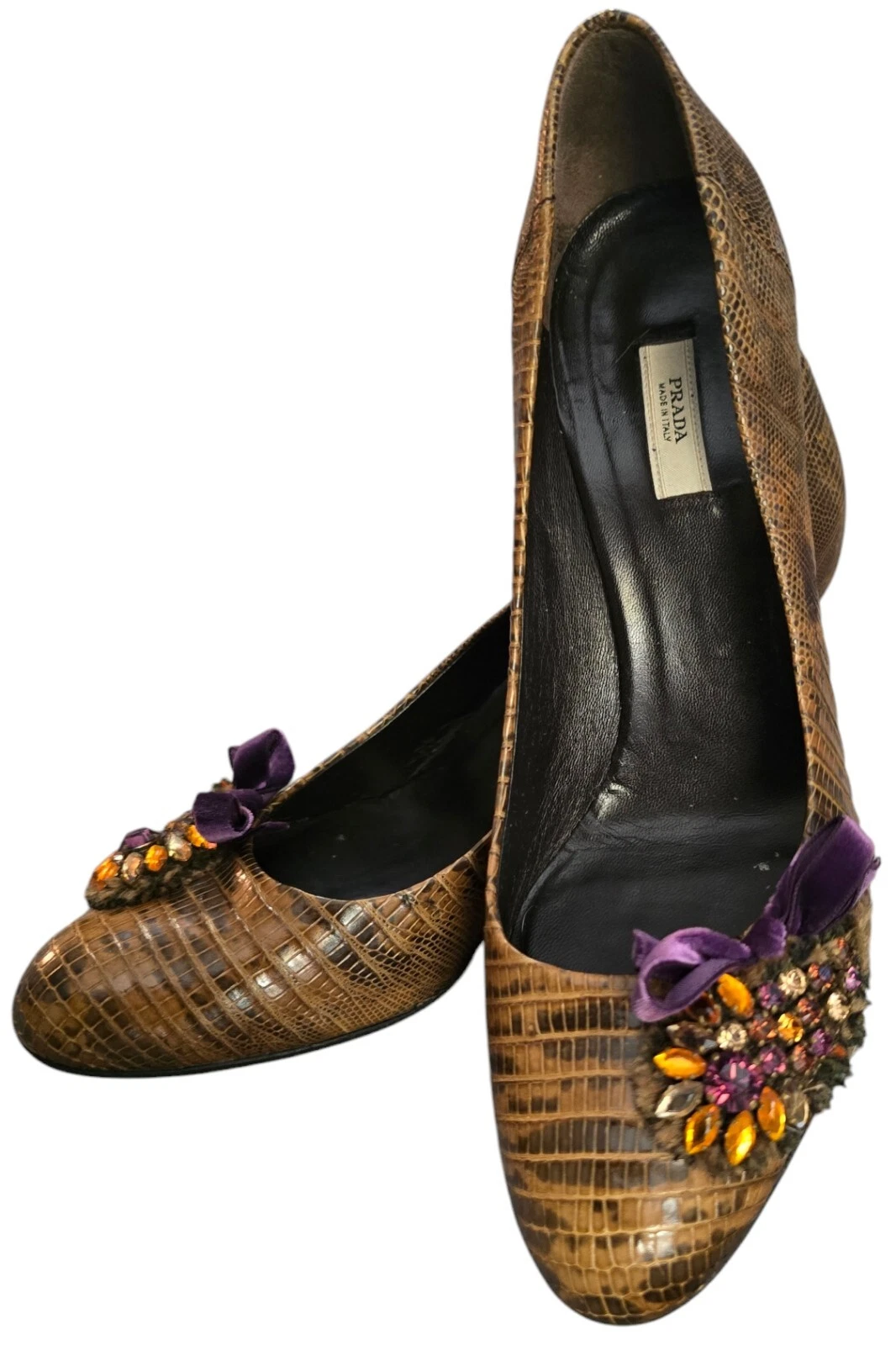 Prada donna tacco anni 90 raro pelle di serpente pump gioiello velluto piuma taglia 7 5