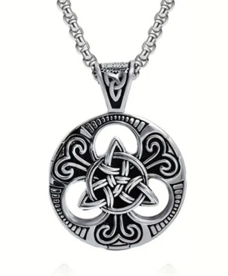 EDELSTAHL Nordic Viking Keltische Triquetra Knoten großer Anhänger 40 mm, Kette